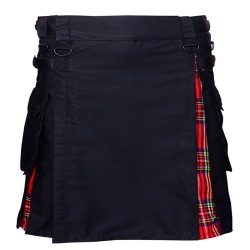 Highland Kilt Traditional Men's Scottish Hybrid Kilt Black/ Royal Stewart