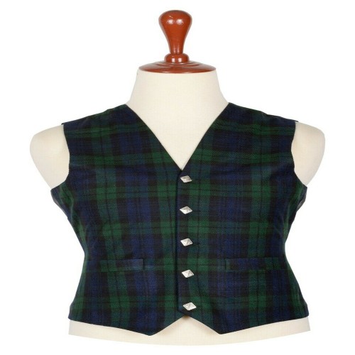 MEN FASHIONS TARTAN WAISTCOAT Black Watch