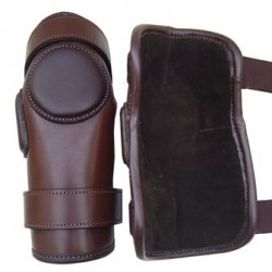 2 Strap Brown Leather  Knee Guard Junior Pad